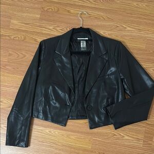 Black Faux Leather Women's Blazer